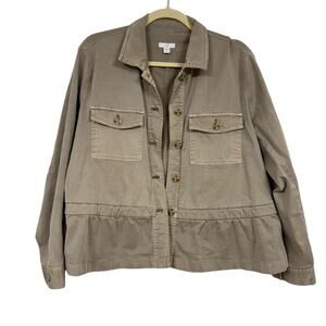 J Jill Tan Peplum Button Down Pea Coat Womens Jacket Womens L Fall Preppy Light